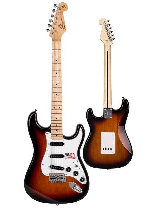 SX American Alder Electric Guitar with Solid Alder Body, Maple Neck, 3 Single Coil or 1 Humbucker Pickups, and UPlay Guitar Guide