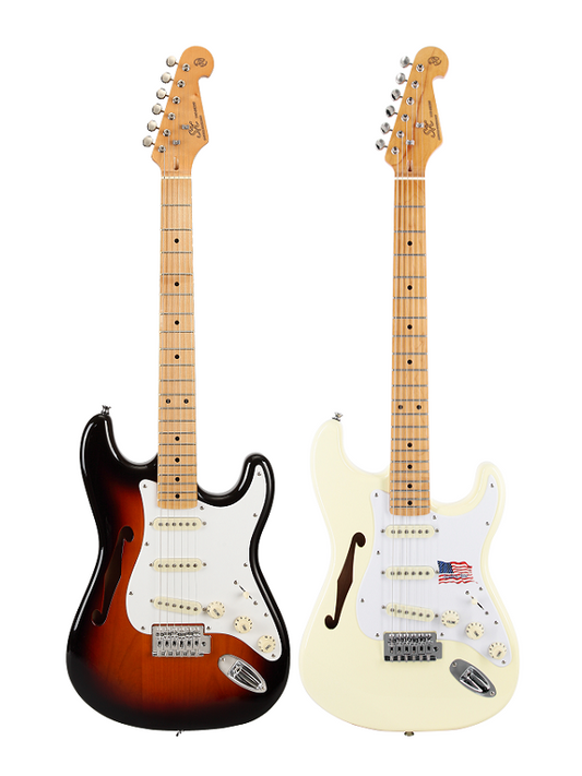 SX Alder Semi-Hollow Electric Guitar with Maple Neck and 3 Single Coil Pickups