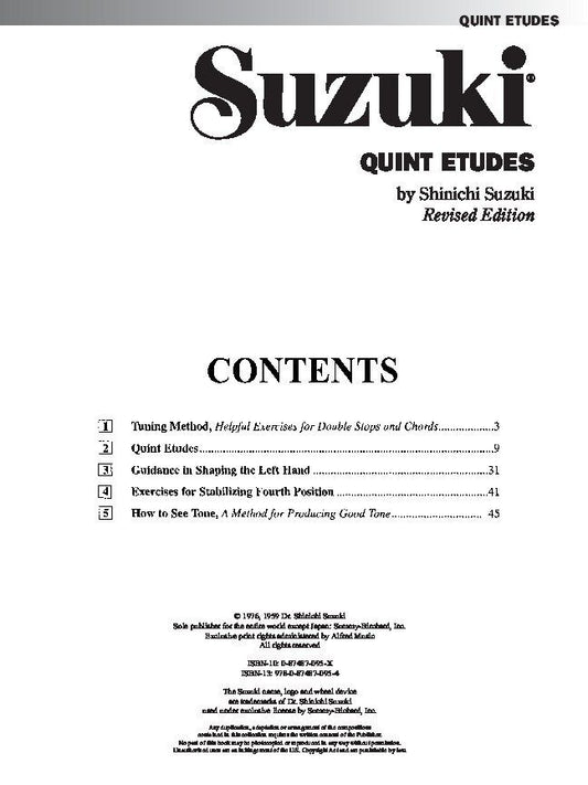 Suzuki Quint Etudes for Violin by Dr. Shinichi Suzuki, 48 Pages, Alfred Music