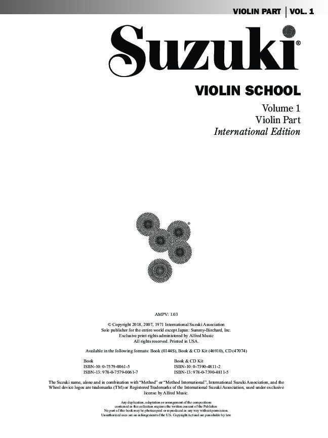 Suzuki Violin School Volume 1 Violin Part — view 2