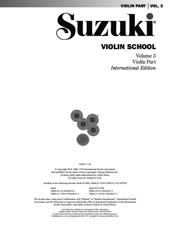 Suzuki Violin School Volume 3 Violin Part