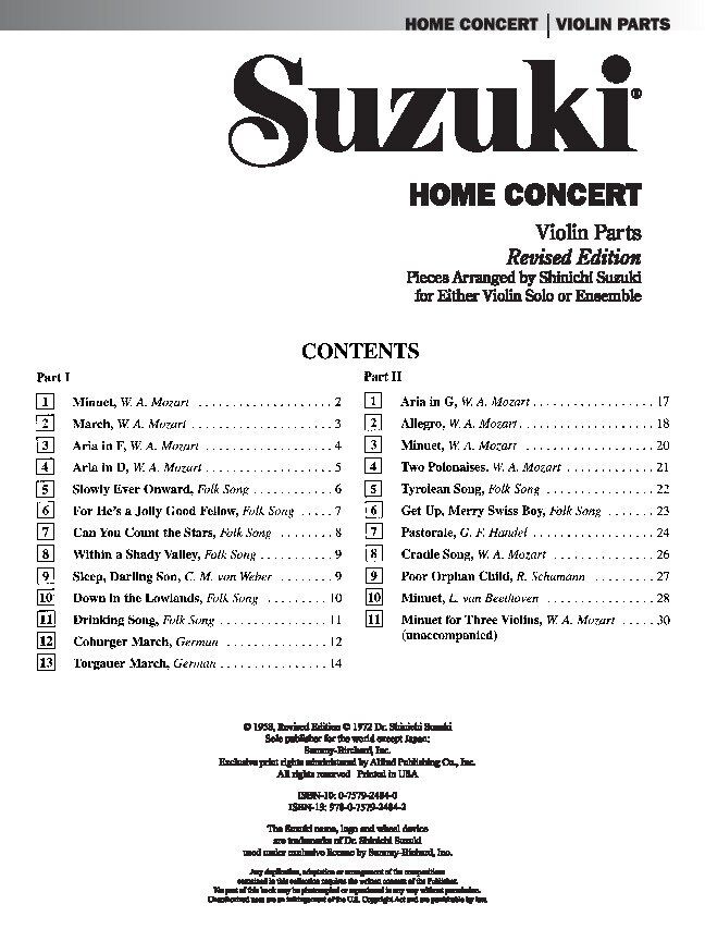 Suzuki Home Concert Violin Parts by Dr. Shinichi Suzuki - 32 Pages