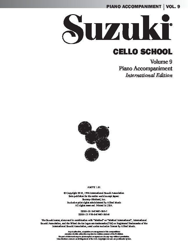 Suzuki Cello School Vol. 9 Cello Part & Piano Accompaniment by Dr. Shinichi Suzuki, Alfred Music, 60 Pages — view 2