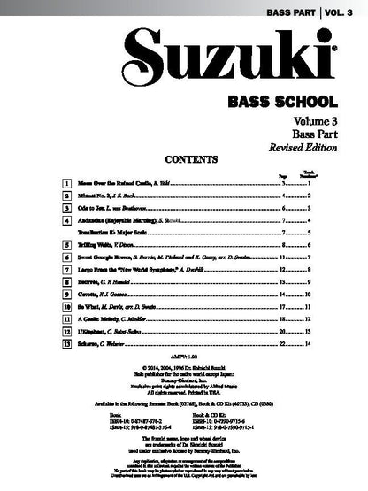 Suzuki Bass School Vol. 3 Bass Part by Dr. Shinichi Suzuki, 24 Pages, Alfred Music, Double Bass, Includes various classical titles