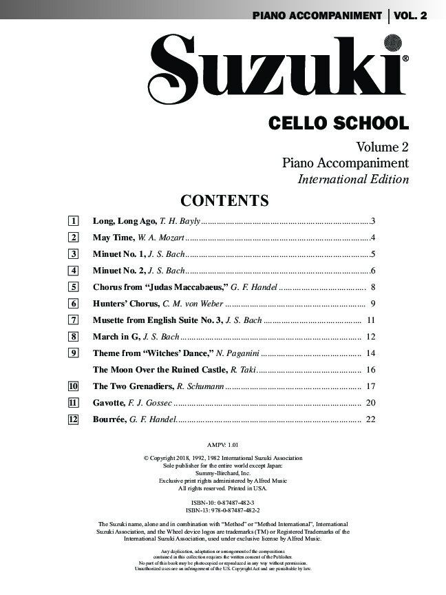 Suzuki Cello School Vol. 2 Piano Accompaniment by Dr. Shinichi Suzuki — view 2