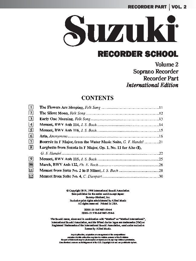 Suzuki Recorder School Vol. 2 Descant Recorder Part by Dr. Shinichi Suzuki, Summy Birchard, 32 Pages — view 2