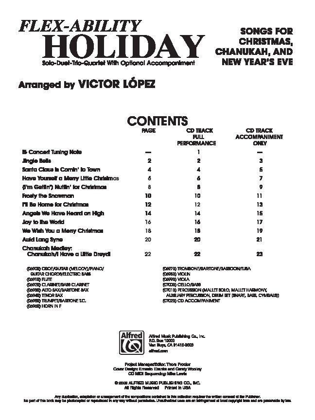 Flex-Ability Holiday - Trumpet/Baritone T.C. by Victor Lopez, 24 Pages, Alfred Music, Multi-level arrangements for popular holiday songs — view 2