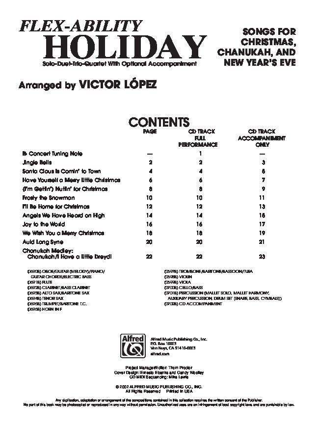 Flex-Ability Holiday - French Horn Arranged by Victor Lopez, 24 Pages, Alfred Music, Horn in F