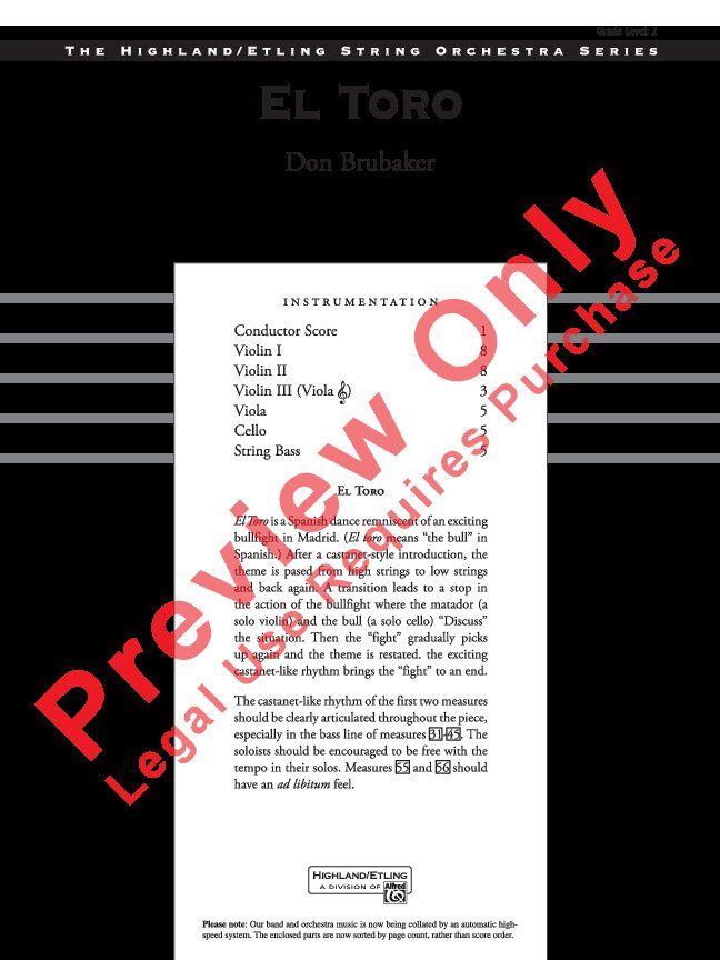 El Toro for String Orchestra by Don Brubaker - Alfred Music