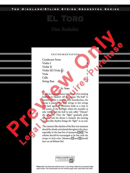 El Toro for String Orchestra by Don Brubaker - Alfred Music