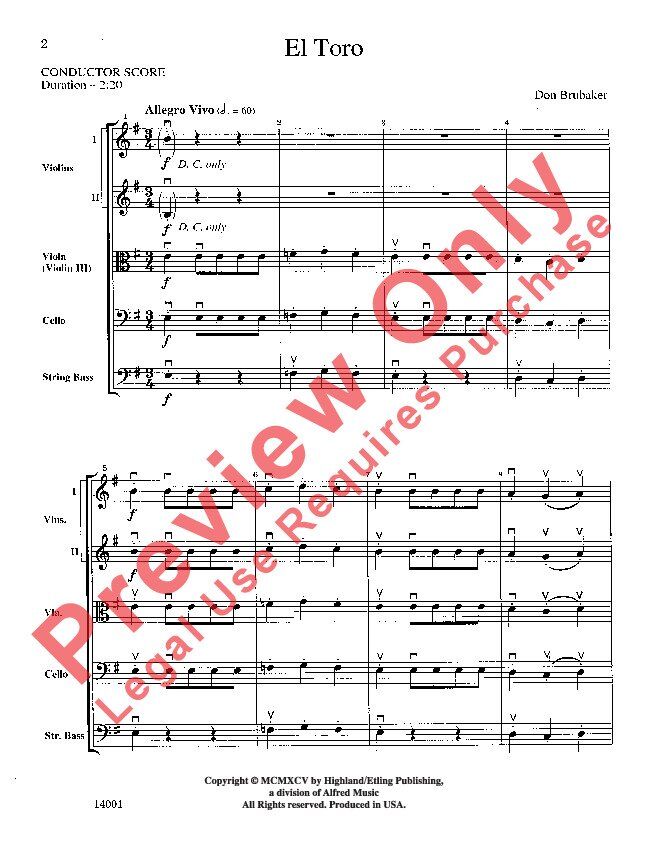 El Toro for String Orchestra by Don Brubaker - Alfred Music — view 3