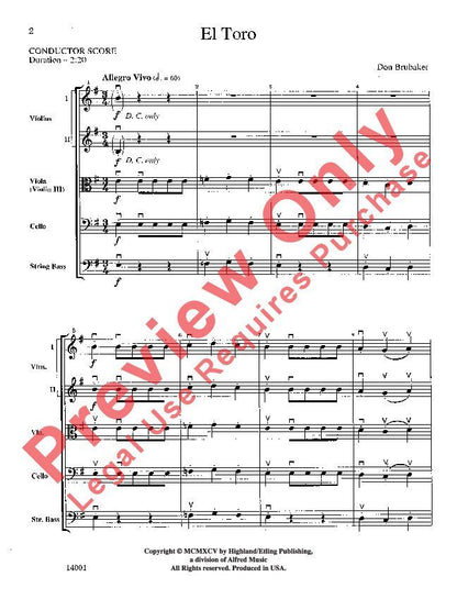 El Toro for String Orchestra by Don Brubaker - Alfred Music — view 3