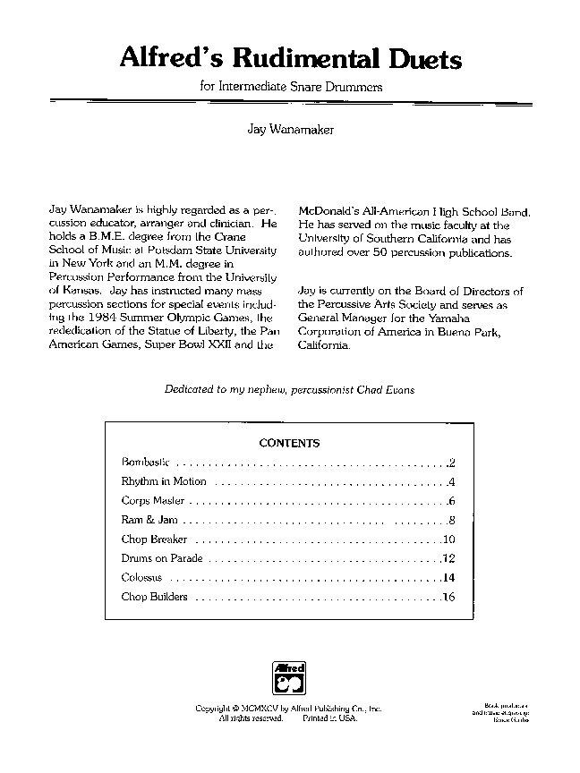 Wanamaker Alfred's Rudimental Duets for Intermediate Snare Drummer - 16 Pages — view 2