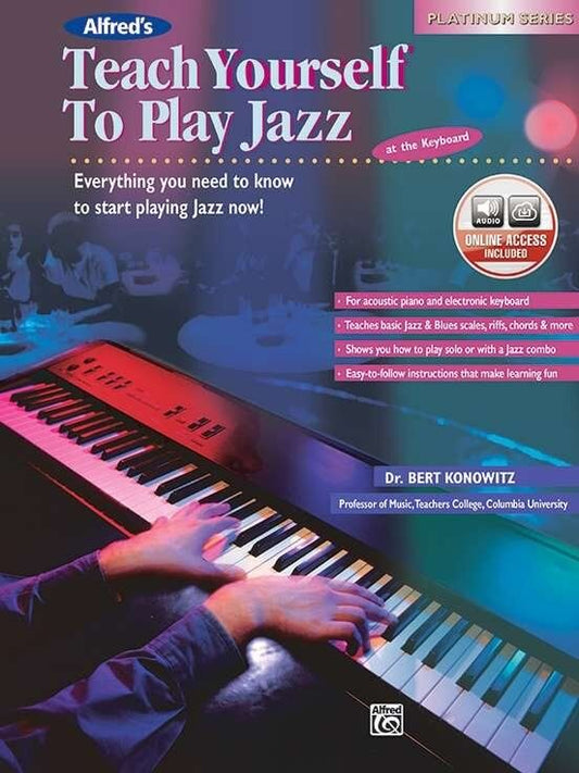 Teach Yourself to Play Jazz at the Keyboard Book by Bert Konowitz, 80 Pages, Alfred Music, Includes CD and step-by-step instructions.