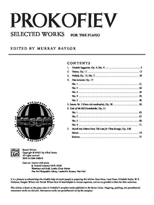 Prokofiev - Selected Works for Piano, 80 Pages, Alfred Masterwork Edition