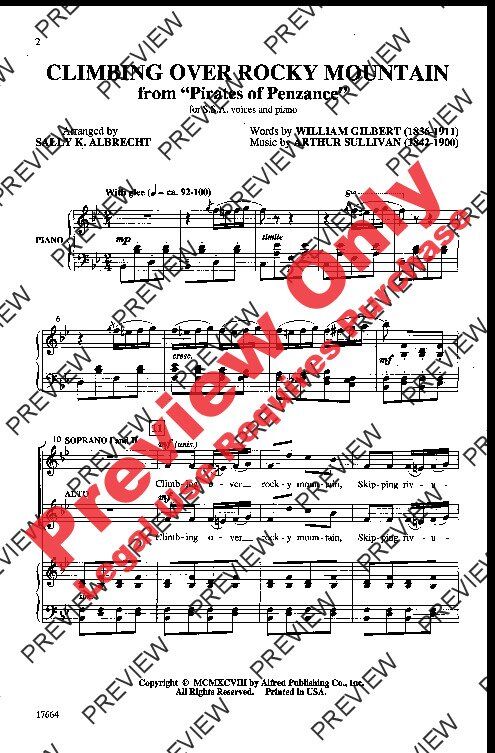 Climbing Over Rocky Mountain (From Pirates of Penzance) - Choral Arrangement by Sally K. Albrecht, Alfred Music, 12 Pages, Alfred Choral Designs