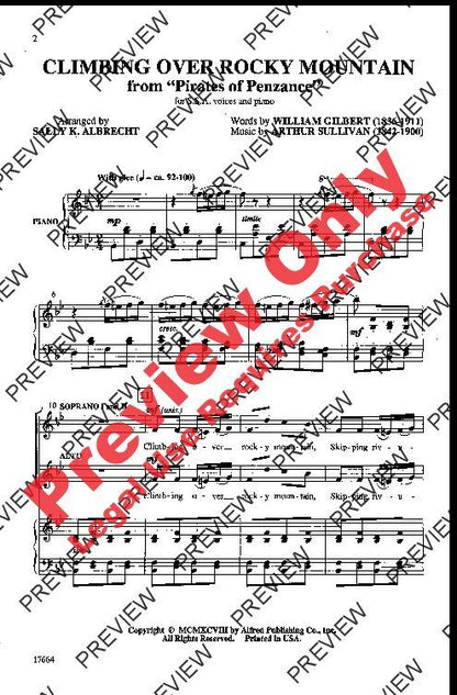 Climbing Over Rocky Mountain (From Pirates of Penzance) - Choral Arrangement by Sally K. Albrecht, Alfred Music, 12 Pages, Alfred Choral Designs