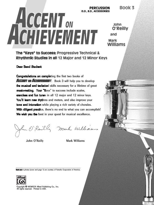 Accent on Achievement Book 3 Percussion by John O'Reilly & Mark Williams, Alfred Music, 40 pages, for grades 5-8, includes technical studies and exerc — view 2