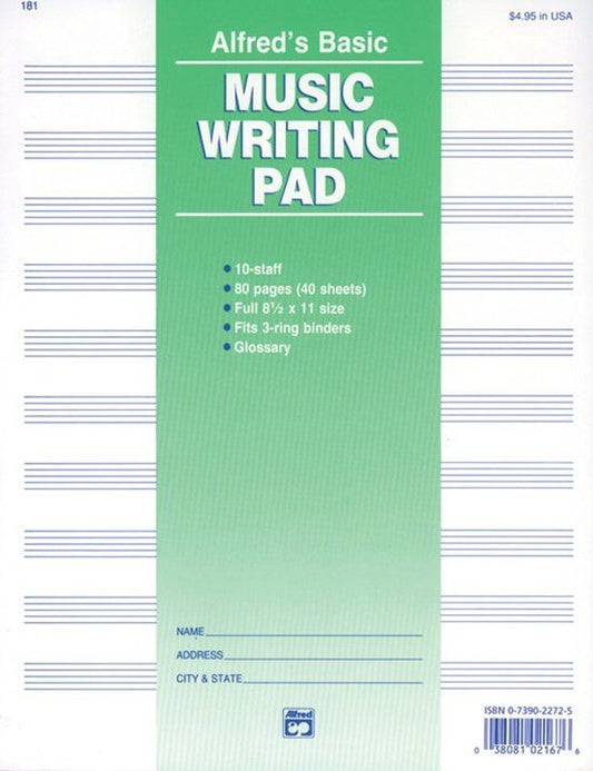 Alfred's Basic Music Writing Pad - 80 Pages for Guitar