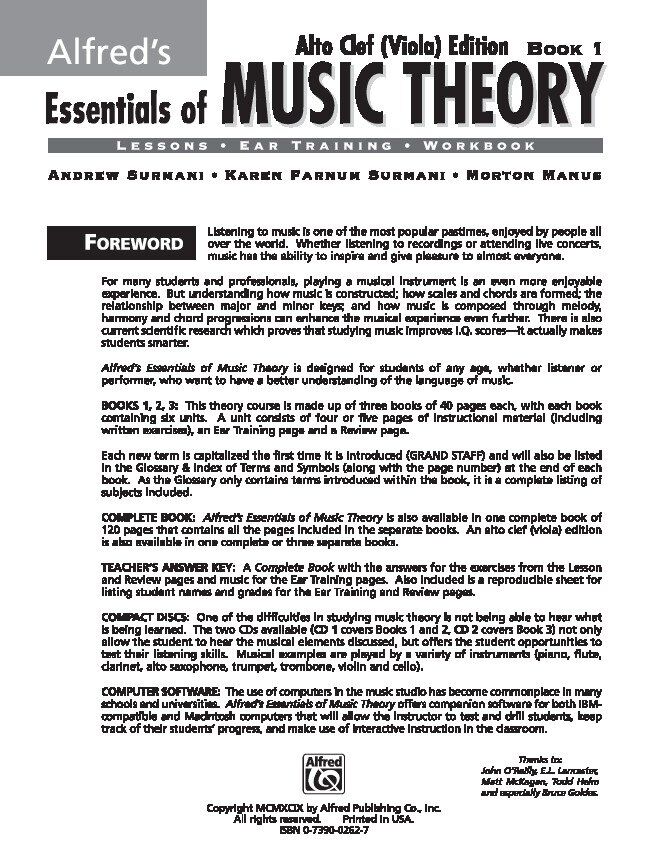 Alfred's Essentials of Music Theory Book 1 Alto Clef for Viola