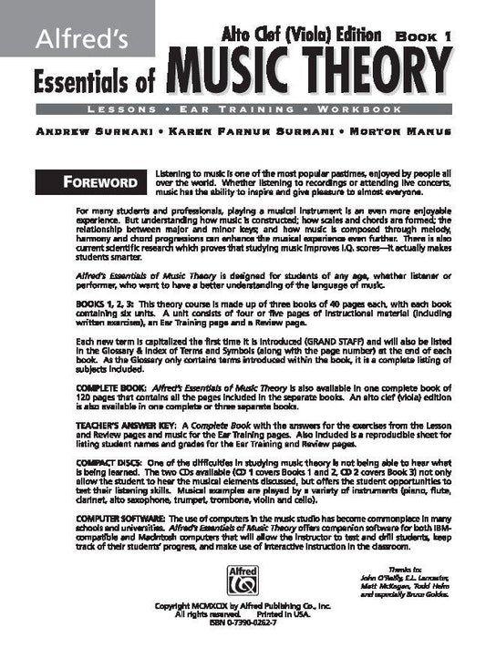 Alfred's Essentials of Music Theory Book 1 Alto Clef for Viola
