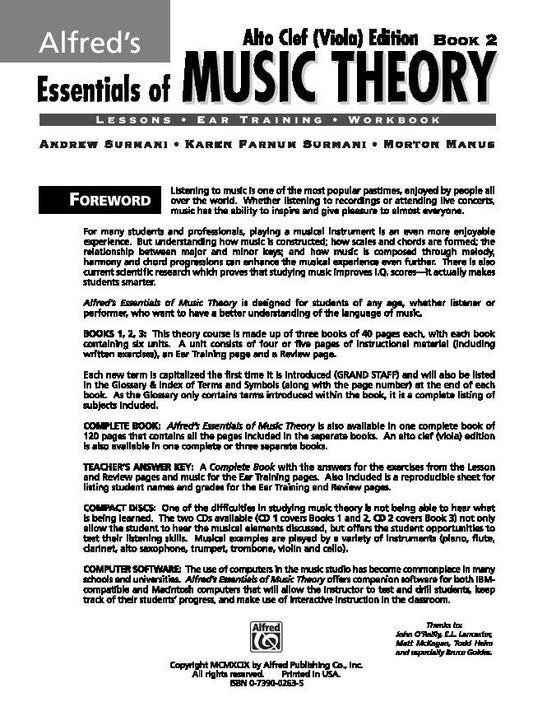 Alfred's Essentials of Music Theory Book 2 Alto Clef for Viola