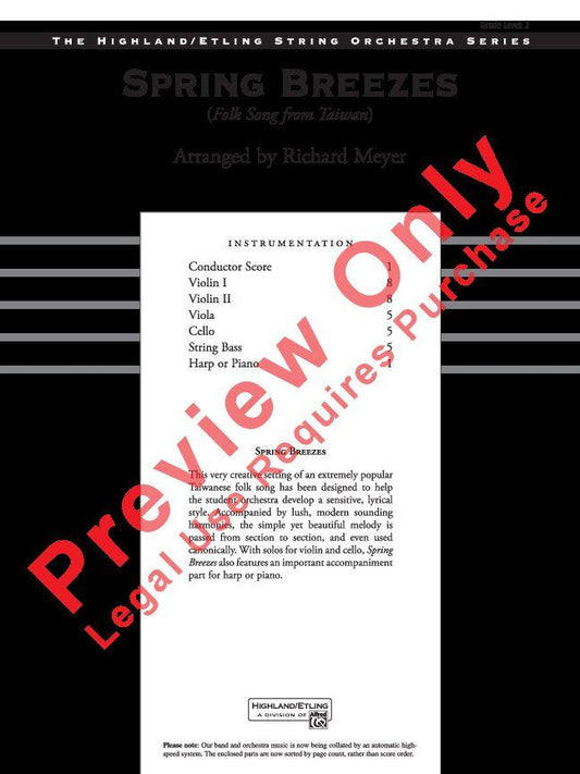 Spring Breezes for String Orchestra SO2 SC/PTS by Richard Meyer