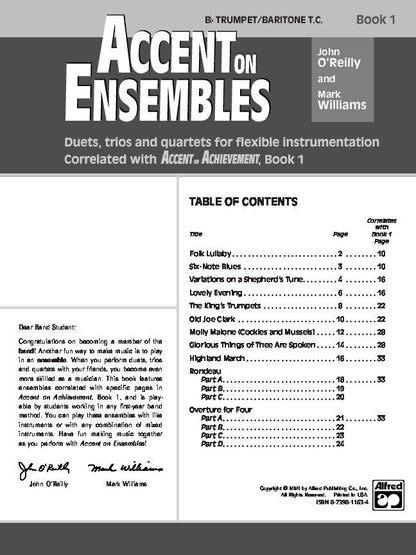Accent on Ensembles Book 1 for Trumpet/Baritone T.C. - 24 Pages, Flexible Instrumentation, Correlates with Accent on Achievement Series — view 2