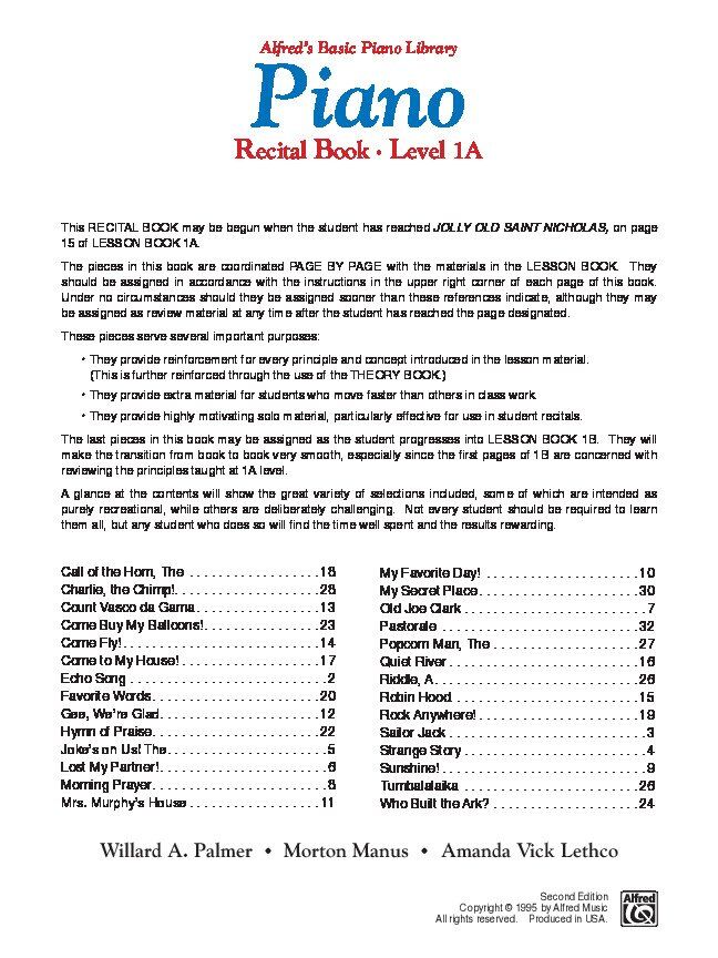 Alfred's Basic Piano Library Recital Book Level 1A — view 2