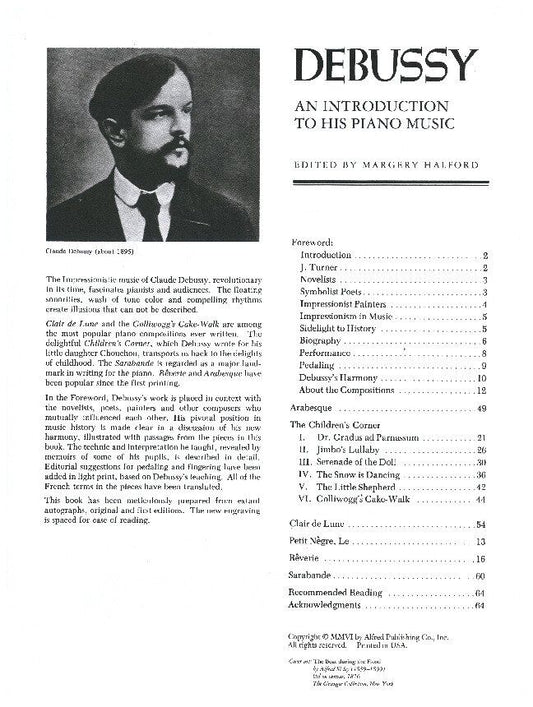 Debussy - An Introduction to His Piano Music, Alfred Masterwork Edition, 64 Pages, Intermediate Piano Pieces