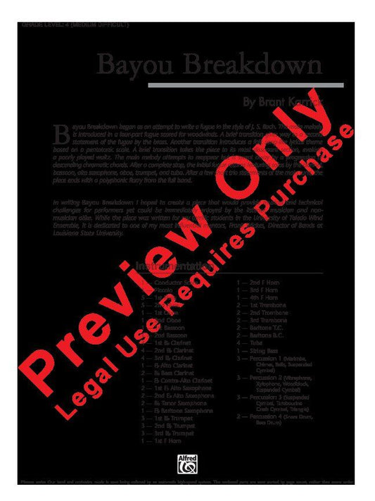 Bayou Breakdown CB4 SC/PTS by Brant Karrick - Alfred Concert Band, 308 Pages, SmartMusic Available