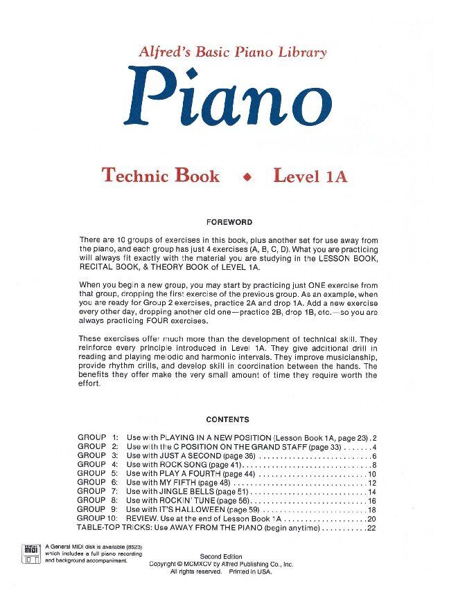 Alfred's Basic Piano Library Technic Book Level 1A — view 2