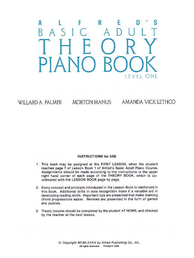 Alfred's Basic Adult Piano Course Theory Book 1 — view 2