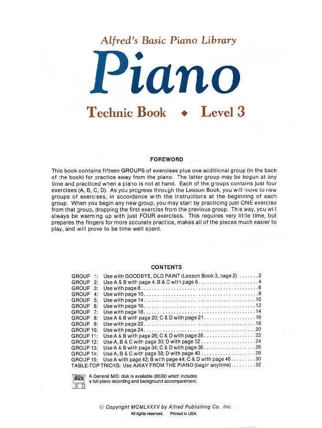Alfred's Basic Piano Library Technic Book Level 3 — view 2