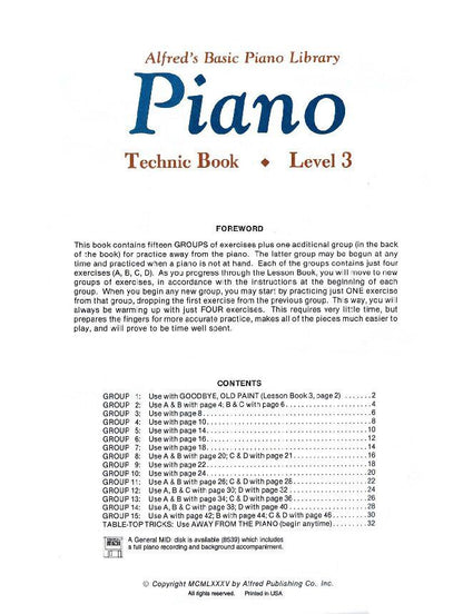 Alfred's Basic Piano Library Technic Book Level 3 — view 2