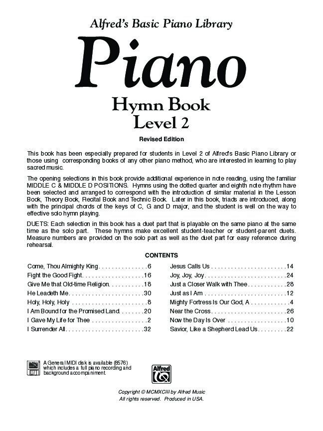 Alfred's Basic Piano Library Hymn Book Level 2 — view 2