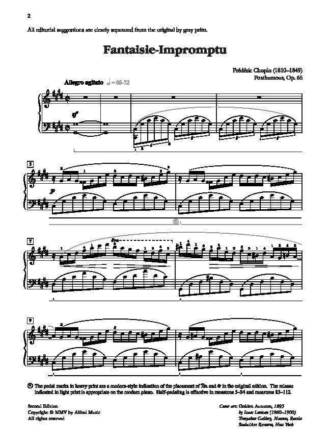 Chopin - Fantaisie-Impromptu for Piano, Alfred Masterwork Edition, 12 Pages, Includes Performance Suggestions and Editorial Additions