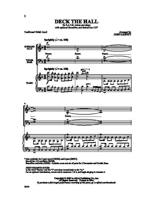 Deck the Hall SATB/Piano Arrangement by John Leavitt