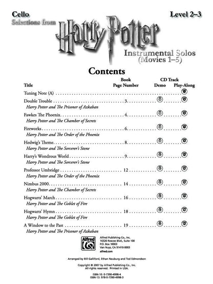 Harry Potter Instrumental Solos for Cello, Movies 1-5, with Play-Along CD, 76 Pages, Alfred Music, Grade 2-3 — view 2
