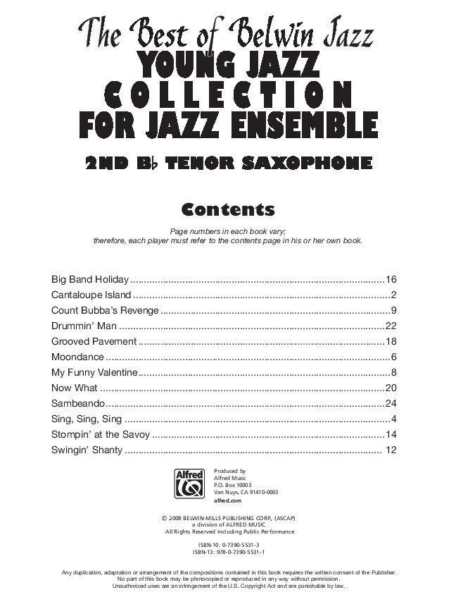 Best of Belwin Jazz Young Jazz Collection 2nd Tenor Saxophone