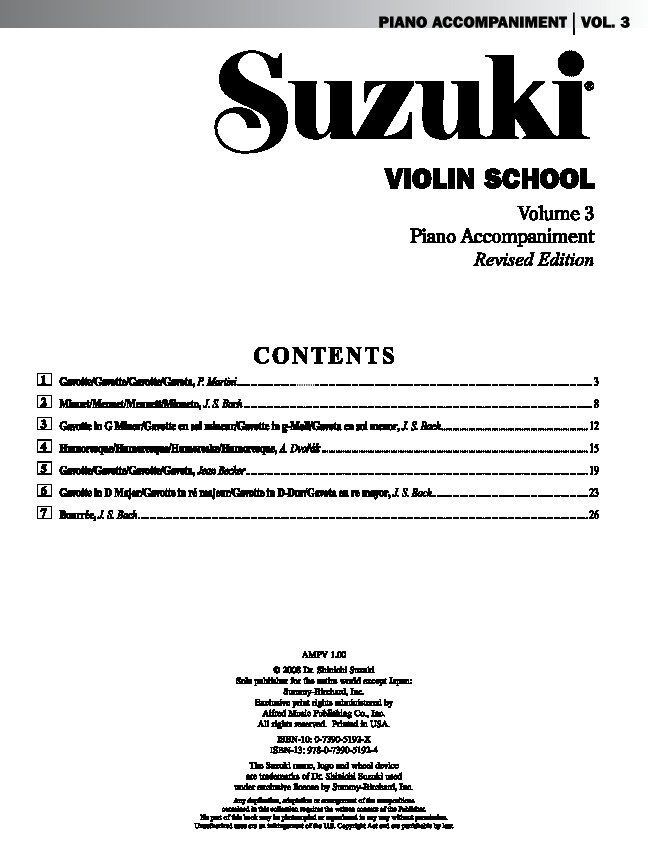 Suzuki Violin School Vol. 3 Piano Accompaniment by Dr. Shinichi Suzuki - Alfred Music, 28 Pages, Violin Series — view 2