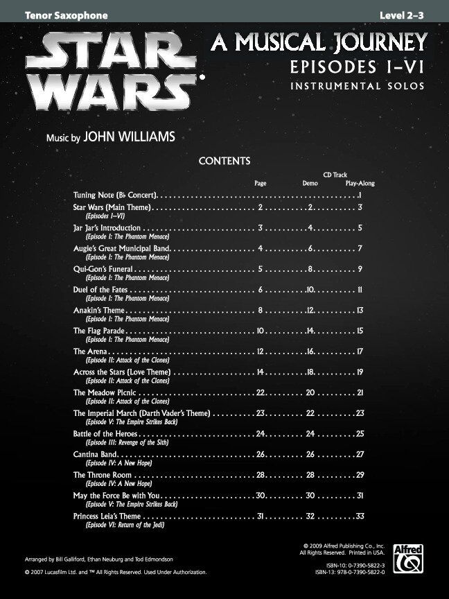 Star Wars A Musical Journey Episodes I-VI for Tenor Saxophone