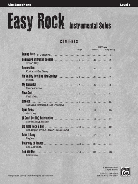 Easy Rock Instrumental Solos for Alto Saxophone with Accompaniment CD