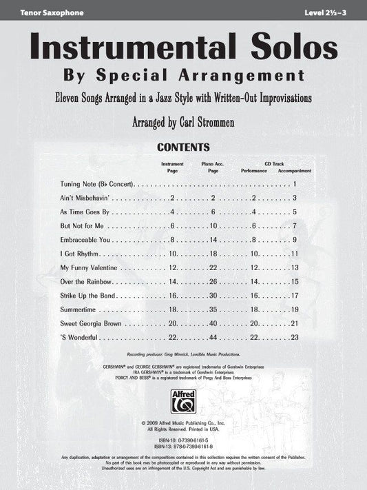 Instrumental Solos by Special Arrangement for Tenor Sax BK/CD