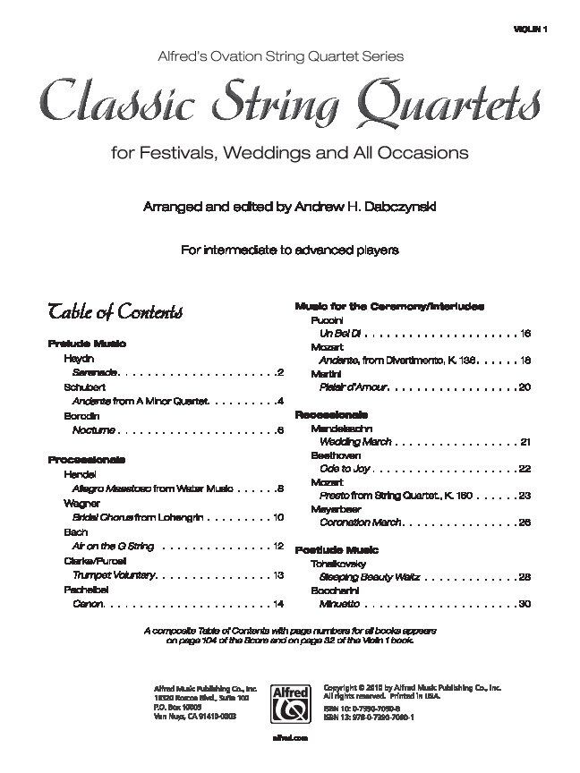 Classic String Quartets Violin 1 Part by Andrew H. Dabczynski