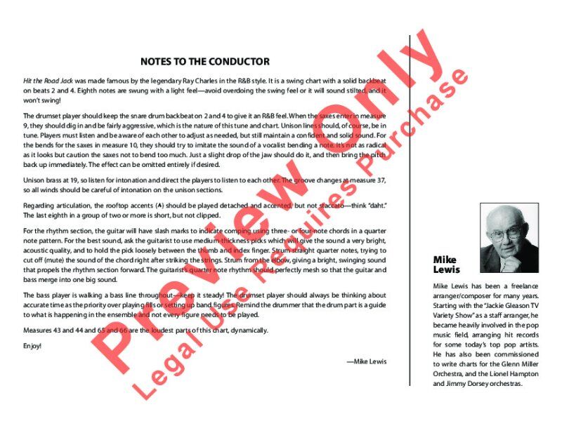 Hit the Road Jack Jazz Ensemble Arrangement by Mike Lewis — view 3