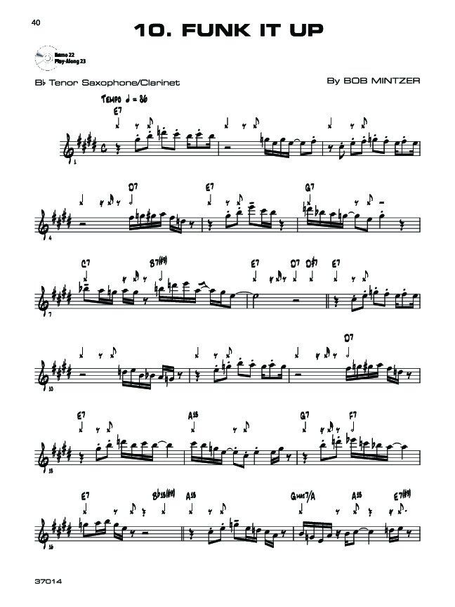 12 Medium-Easy Jazz, Blues & Funk Etudes for Tenor Saxophone by Bob Mintzer, Alfred Music, 56 pages, Belwin Play-Along Series — view 2