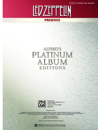 Led Zeppelin - Presence Guitar Tab Platinum Album Edition