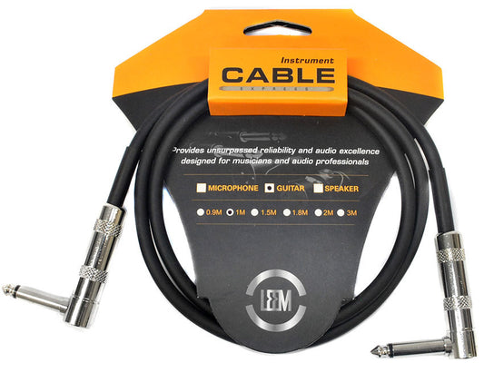 Leem 3ft Deluxe FX Pedal Patch Cable with 1/4" Right-Angled Plugs and Nickel Plated Connectors