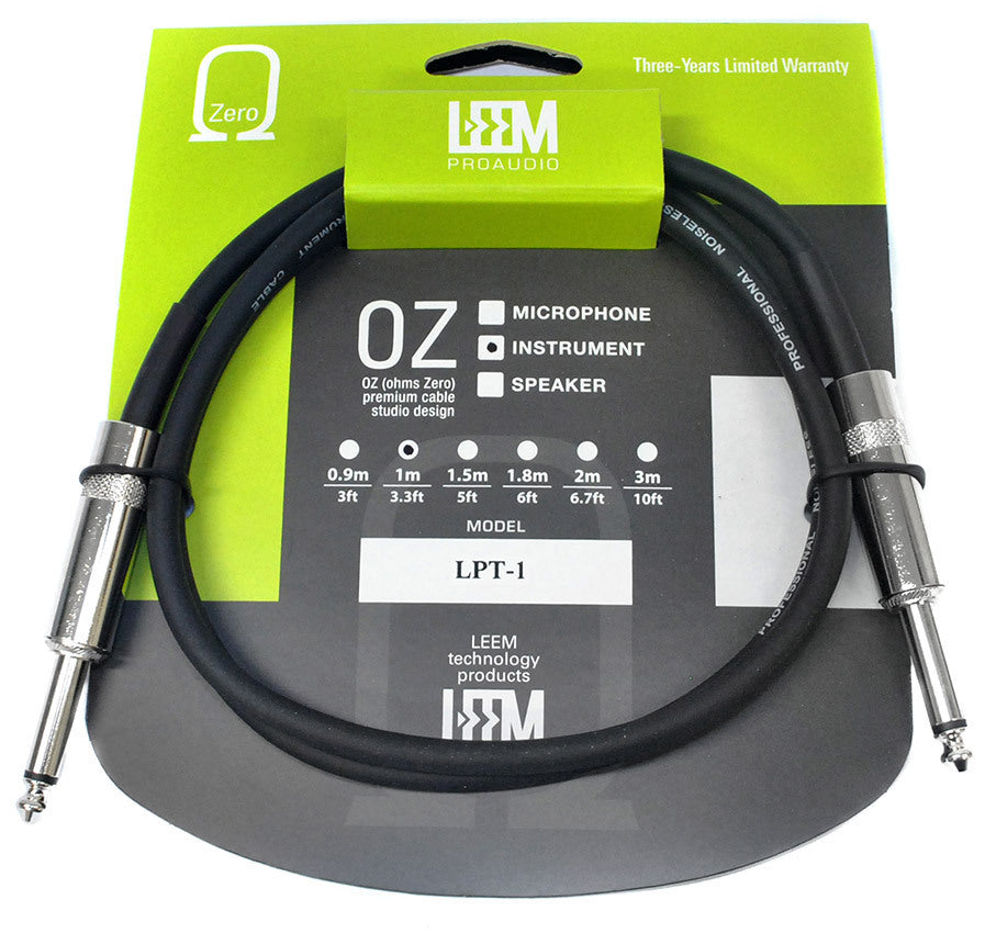 Leem 3ft Deluxe FX Pedal Patch Cable 1/4" Straight Plug Nickel Plated Helical Shield 99%